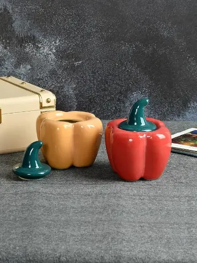 Handmade Capsicum Shape Ceramic Pickle Jars for Perfect Dinning and Kitchenware - Microwave & Dishwasher Safe